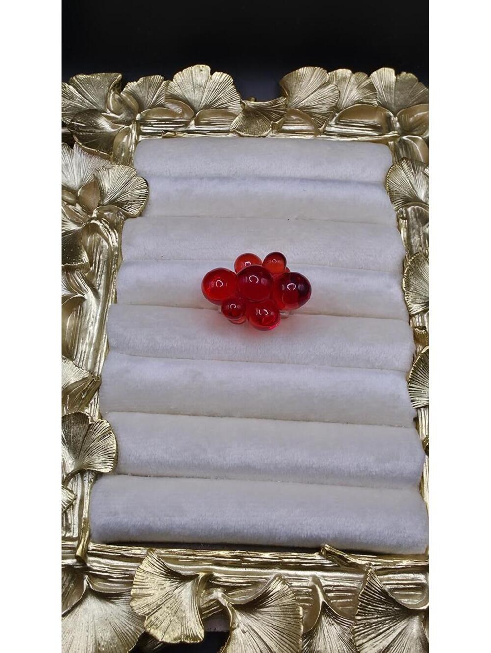 Unique Red Bubble Resin Statement Ring - Picture 2 of 6